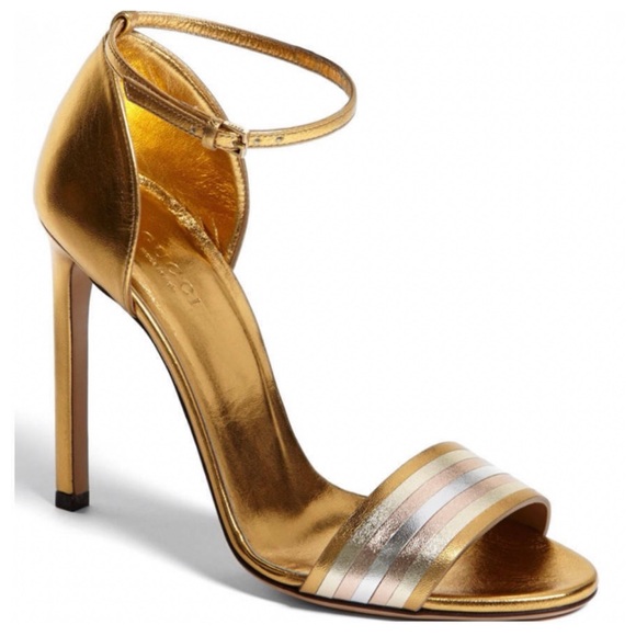 Gucci Cara Web-Effect Metallic Sandals - Picture 1 of 16